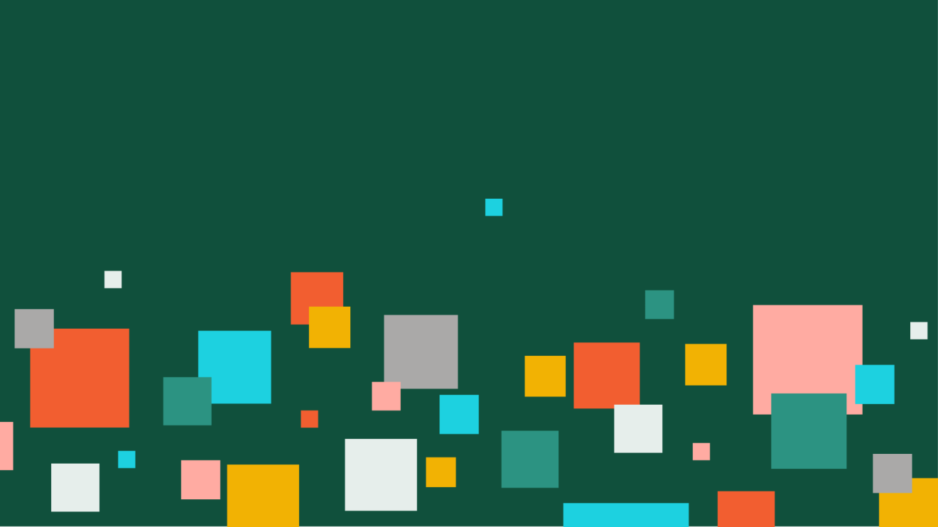 A graphic of multi-colored squares scattered over a green background