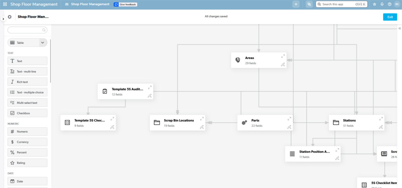 A screenshot of the shop floor management app in Quickbase