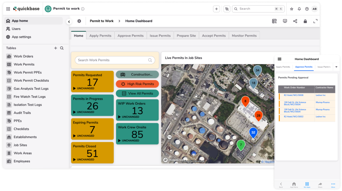 Permit to work dashboard desktop with app and mobile screenshots layered