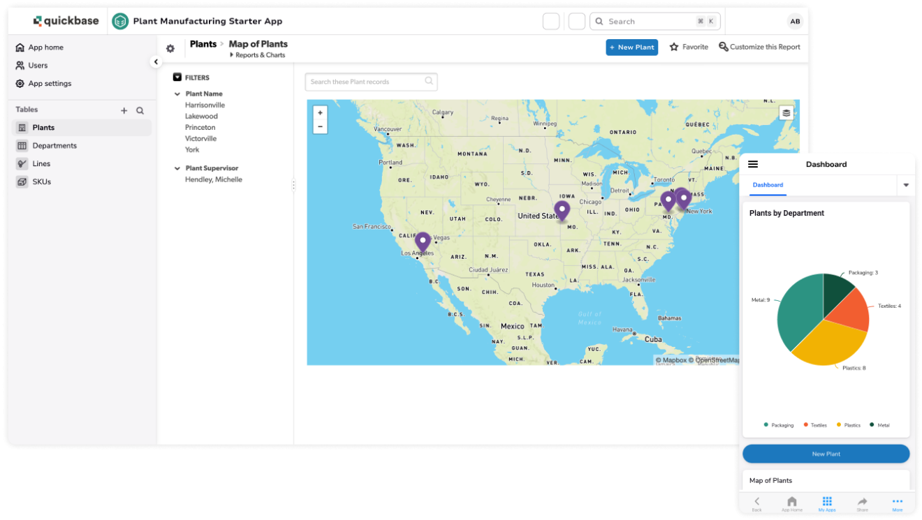 Plant manufacturing starter app plants desktop and mobile layered screenshots