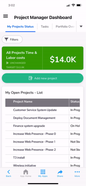 A screenshot of Quickbase's mobile dashboards