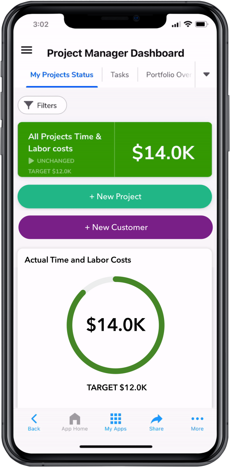 A screenshot of Quickbase's mobile dashboards