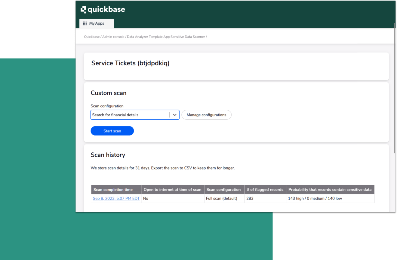 A screenshot of Quickbase's Data Scanner