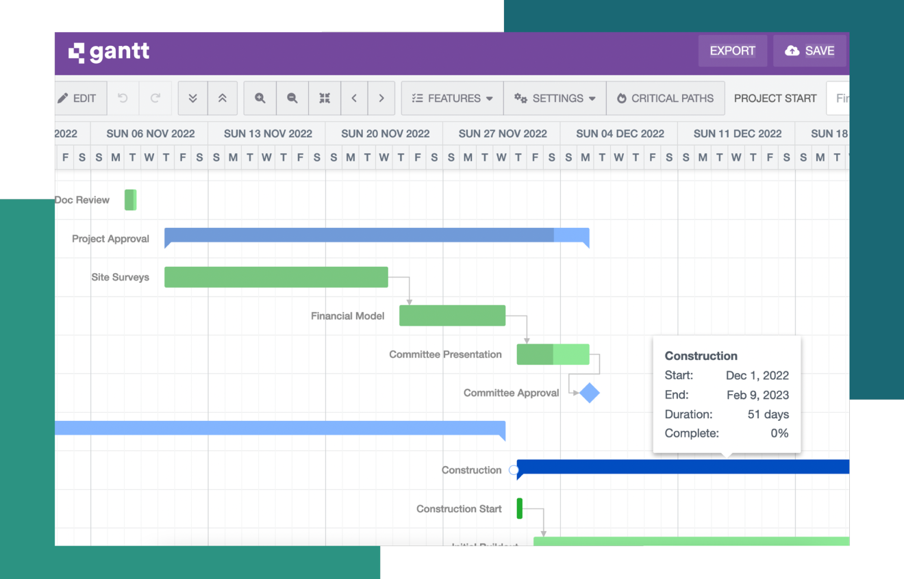 A screenshot of the Quickbase Gantt chart