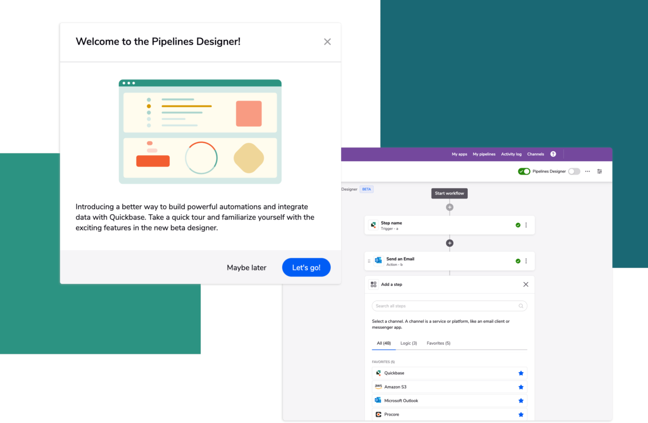 A screenshot of Quickbase's Pipelines Designer