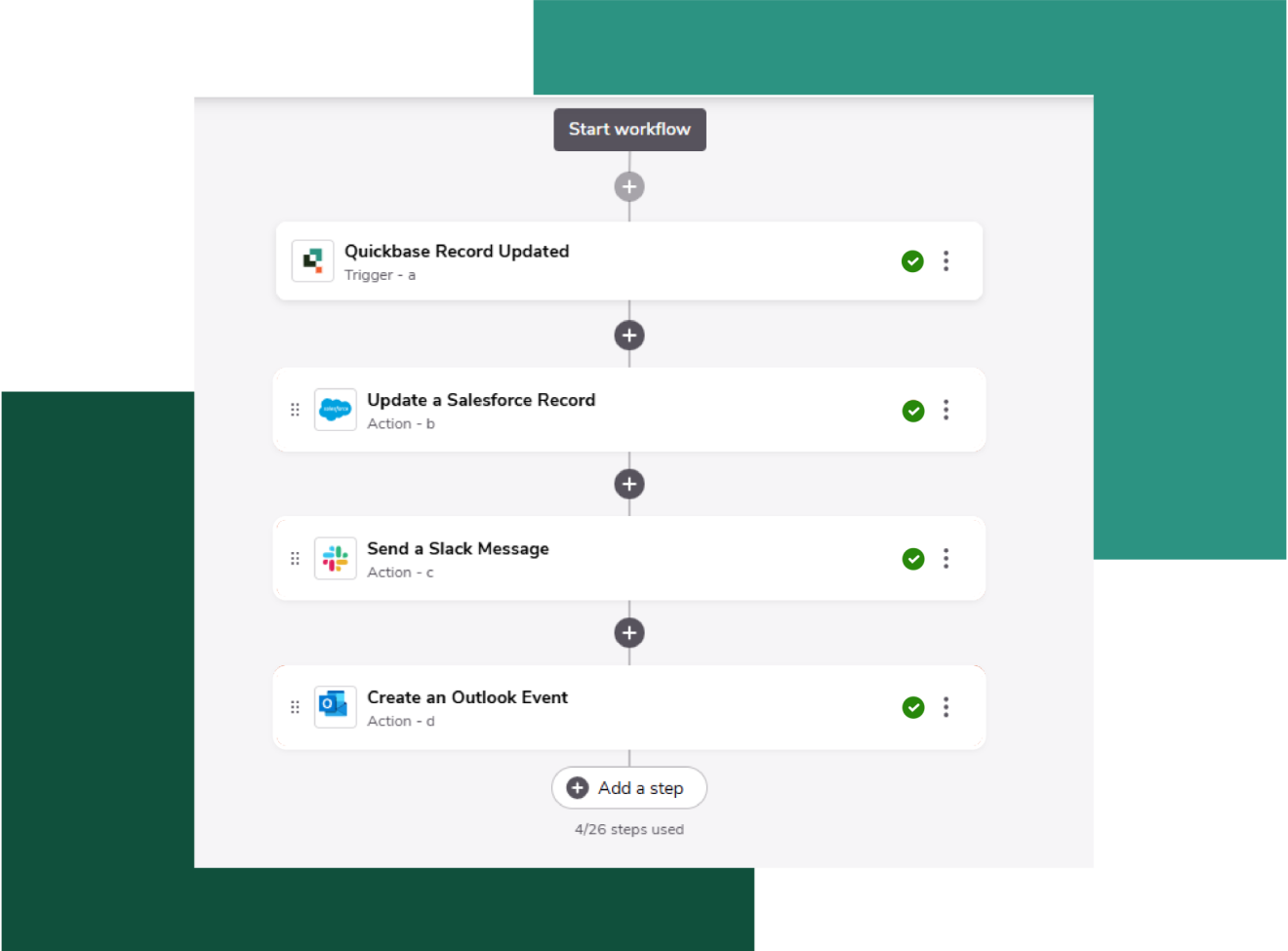 A screenshot of the Quickbase integrations workflow